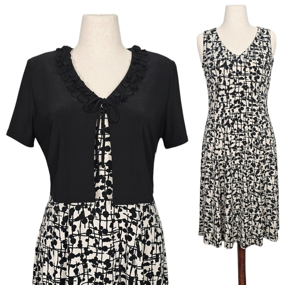 Women's Dress & Bolero Set Midi 12 Black White Chic Wedding Guest Outfit Formal